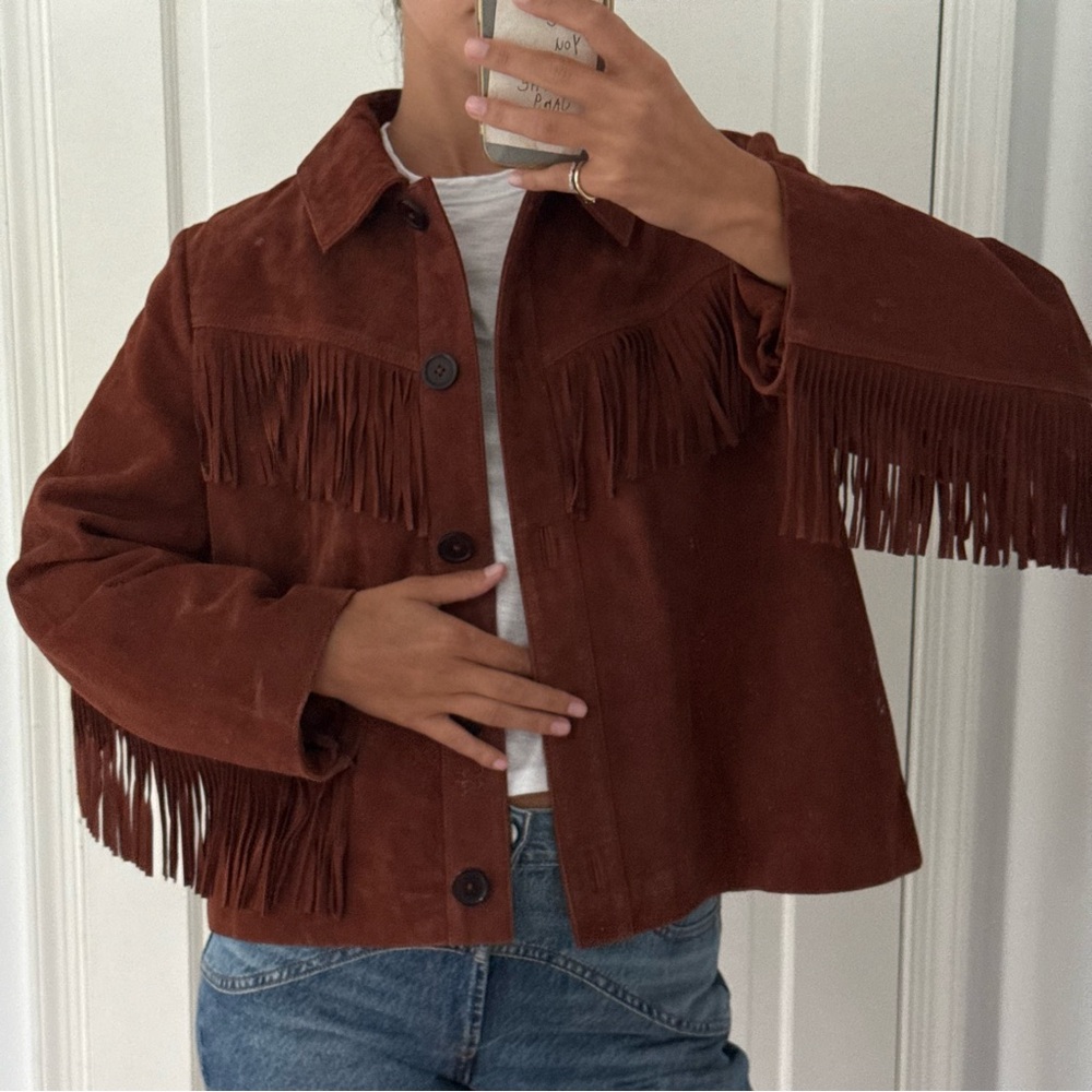 Sezane Fringe Suede Jacket - Size US 8 - Picture 3 of 9